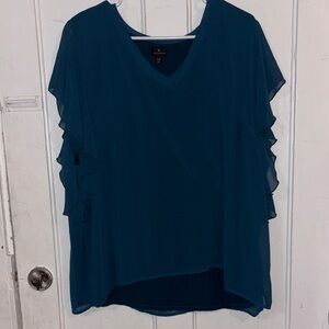 Worthington Deep Blue Flutter Sleeve Blouse